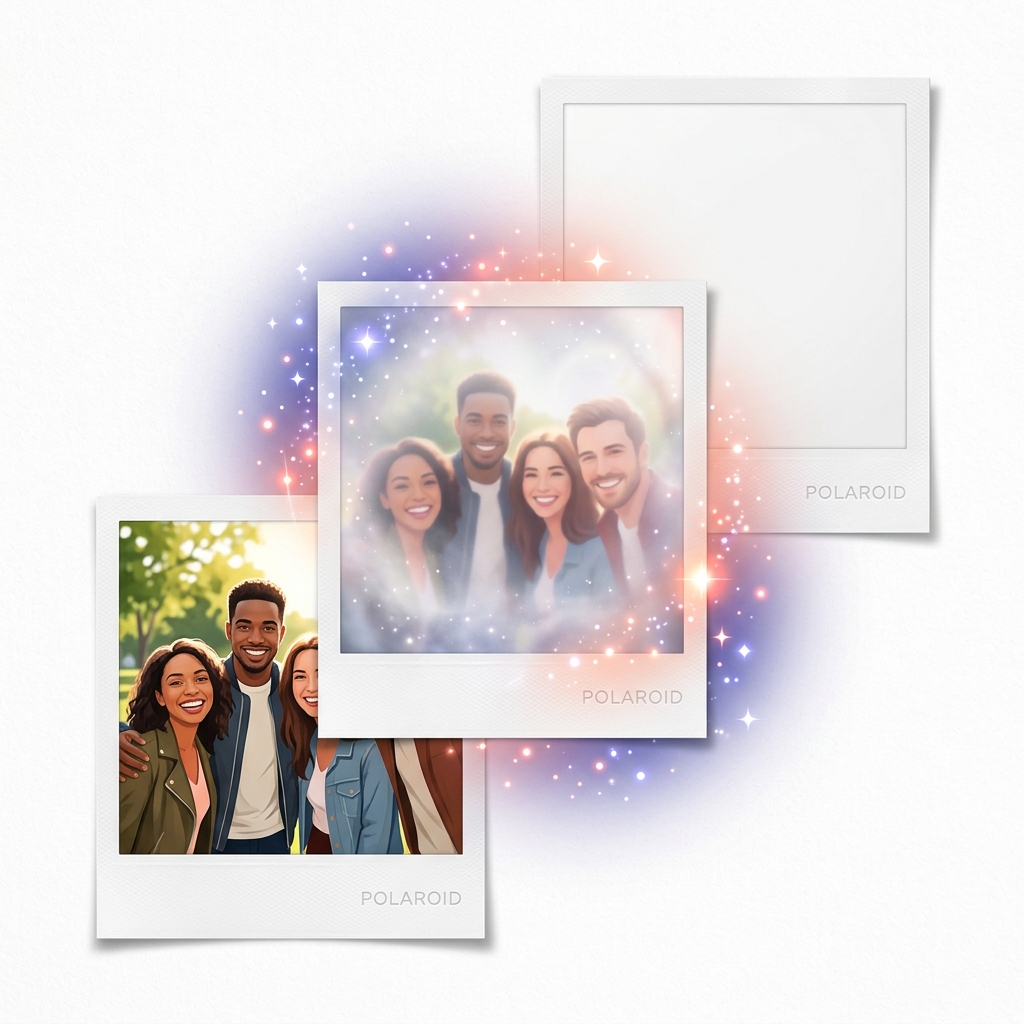 Trzy polaroidy na różnych etapach wywoływania